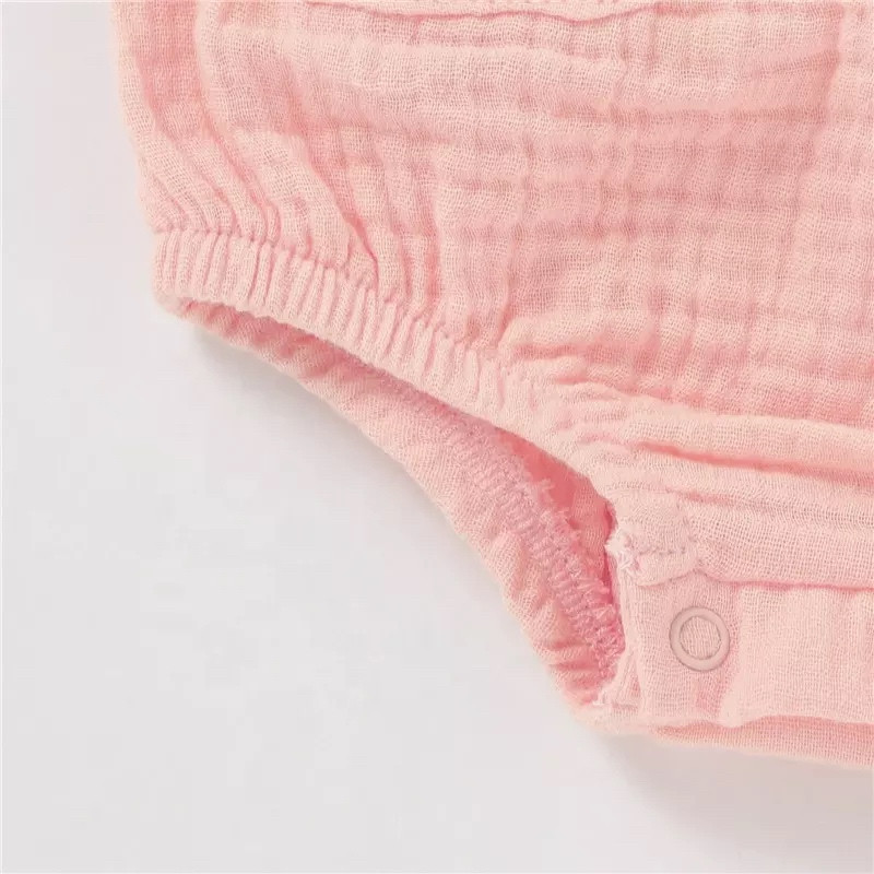 Super Cute Snap Crotch Muslin Suspenders Baby Girls Romper Organic Cotton